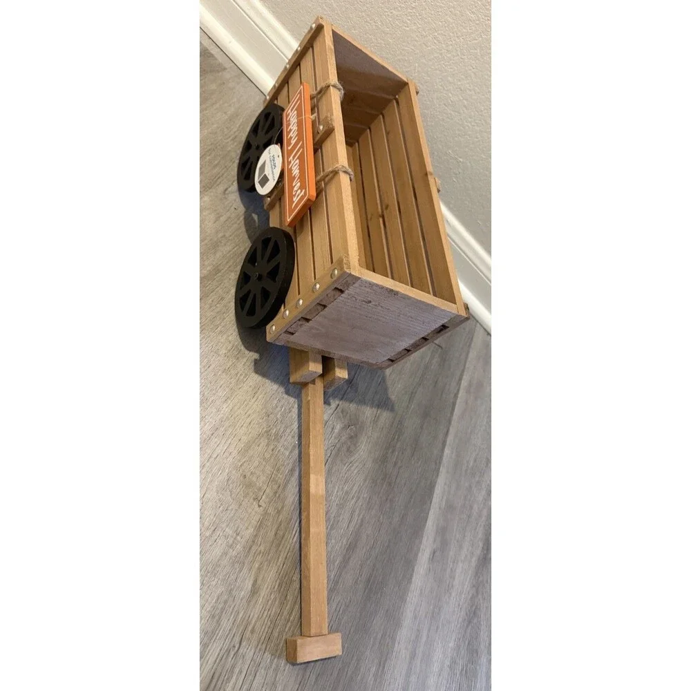 Wood Country Wagon Handcrafted Happy Harvest Basket Crate Flower box